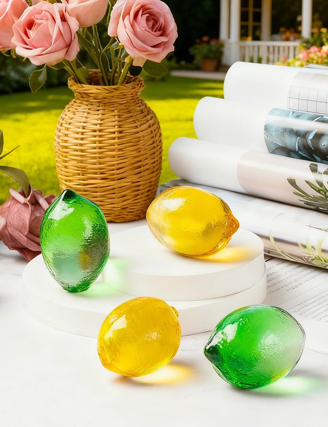 Skiennix Glass Lemon Figurines - 2-Inch Collectible Fruit Decor for Home & Office Table