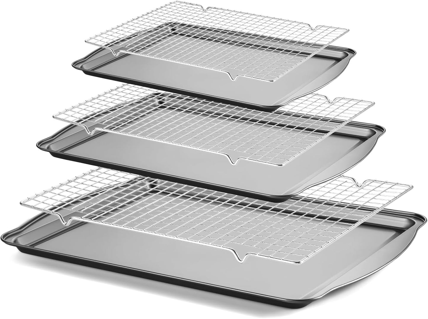 Skiennix Baking Pan Set of 3 - Nonstick Carbon Steel Sheets with Cooling Racks | 13/15/17 Inch, Rust & Warp Resistant