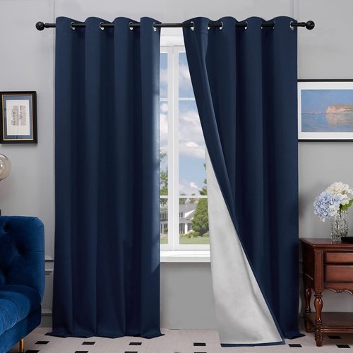 Deconovo Blackout Curtains - Thermal Insulated Room Darkening Drapes | Navy Blue, 52W x 84L, 2 Panels