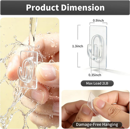 Skiennix 27 Pack Clear Mini Adhesive Wall Hooks - Damage-Free Hanging for Decorations, Lights & Cables