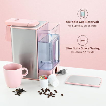 Mecity Coffee Maker - 3-in-1 Single Serve Machine for Ground & Capsule Coffee | 50 Oz Reservoir, Pink