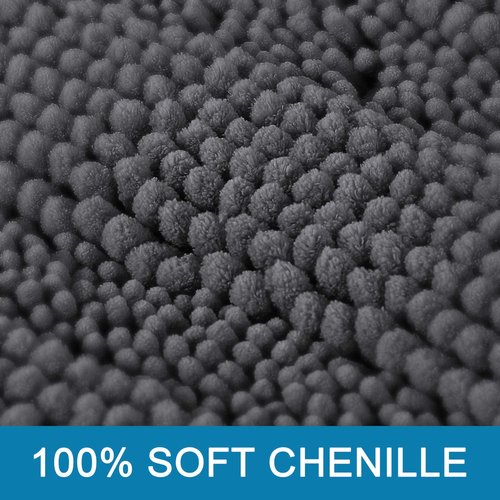 H.VERSAILTEX Bath Mats for Bathroom Non Slip Extra Thick Chenille Striped Bath Rug 24" x 36" Absorbent Non Skid Fluffy Soft Shaggy Rugs Washable Dry Fast Plush Mats for Indoor, Bath Room, Tub - Grey