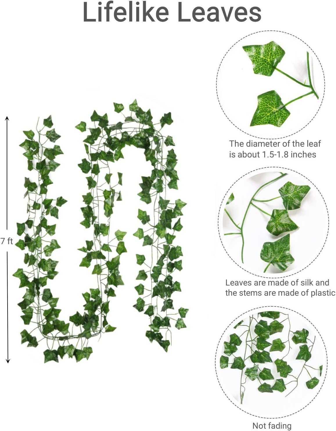 Skiennix Fake Vines - Aesthetic Artificial Ivy Leaves for Home Decor | 12 Pack, 84 Feet