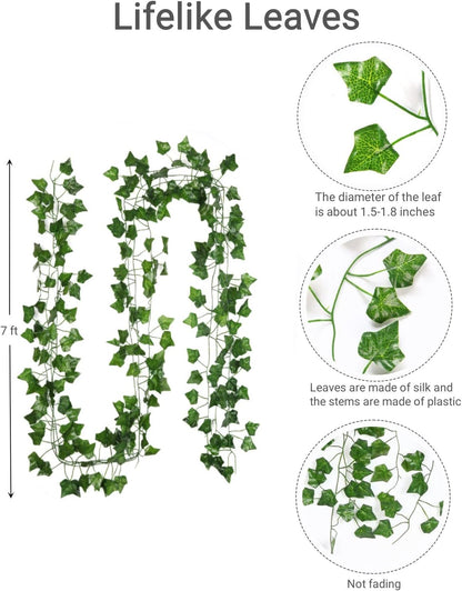 Skiennix Fake Vines - Aesthetic Artificial Ivy Leaves for Home Decor | 12 Pack, 84 Feet