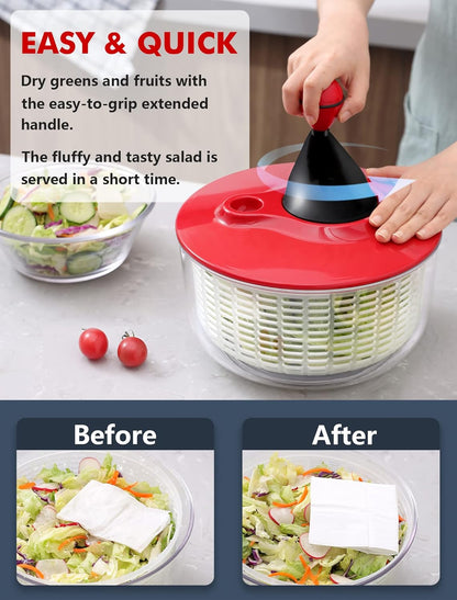 Salad Spinner - Skiennix 5L Capacity Lettuce Spinner | Easy to Clean, BPA-Free, Ideal for Vegetables & Fruits