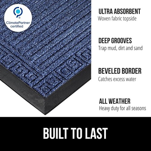 GORILLA GRIP Waterproof All-Season WeatherMAX Doormat - Natural Rubber, Stain & Fade Resistant, 29x17, Navy Greek Keys