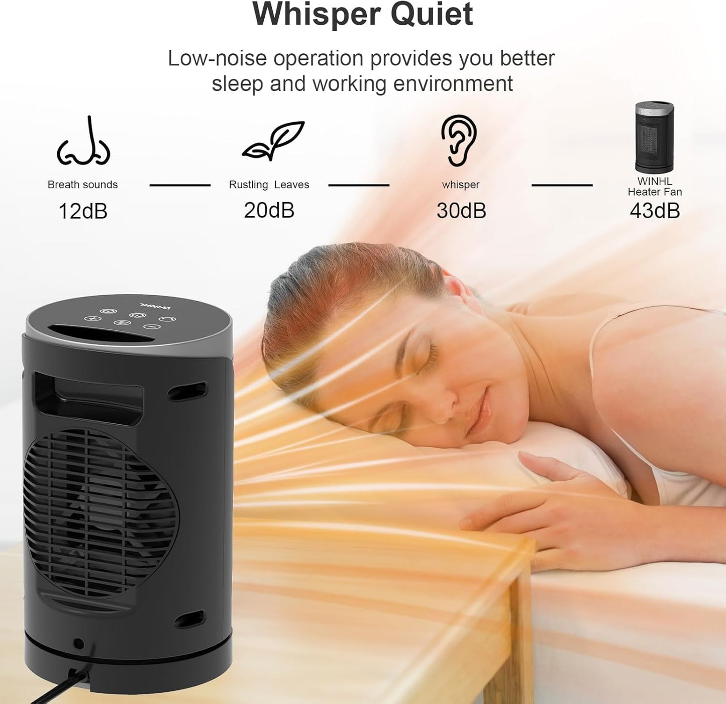 WINHL Portable Electric Space Heater - 1500W PTC Ceramic with Thermostat, Remote & 70° Oscillation | Ideal for Home & Office