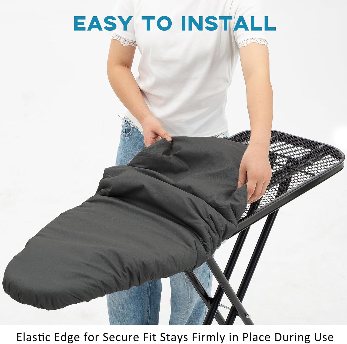 RAINHOL Iron Board Cover - Extra Thick, Scorch & Stain Resistant, Elastic Edge | Standard Size 15"x54", Black