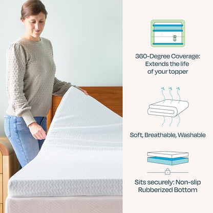 Linenspa Gel Infused Memory Foam Mattress Topper - 3 Inch Ventilated & Breathable - Washable Cover | Full XL