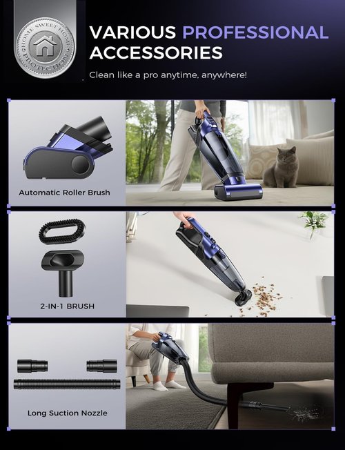 MAGIC JOHN Cordless Pet Hair Handheld Vacuum - 20000PA High Power with Motorized Brush & LED Light