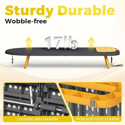 KINGBOARD Mini Ironing Board - Foldable Tabletop Design with Iron Mat for Easy Travel | 12x32 Black