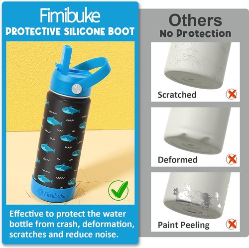 Fimibuke Kids Insulated Water Bottle - 18oz BPA-Free Stainless Steel Tumbler with Straw | Leak-Proof Design for School (Trucks)