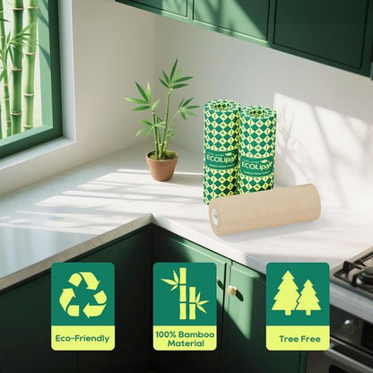 ECOlipak Paper Towels - Soft & Absorbent 2-Ply Kitchen Towels | 8 Rolls, Plastic-Free & Compostable