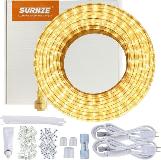 SURNIE LED Rope Lights - 50ft Waterproof Warm White Outdoor Lighting | Flexible & Cuttable for Deck, Patio, Christmas Decor