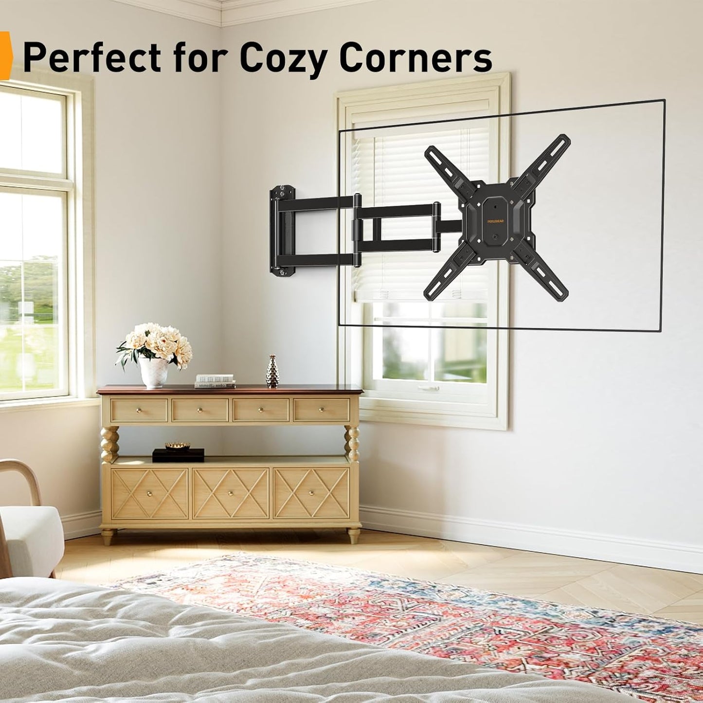Perlegear Long Arm TV Wall Mount - Full Motion Bracket for 32-65" TVs | 37.4" Extension, Max VESA 400x400mm, Swivel & Tilt, Holds Up to 110 lbs
