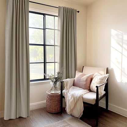Skiennix 100% Blackout Linen Curtains - Thermal Insulated Drapes, 50" W x 102" L, 2 Panels Set