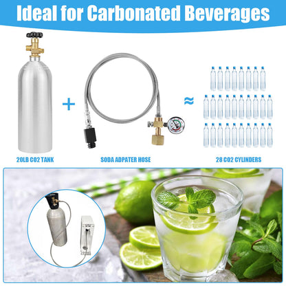 Soda Maker Adapter Soda Maker Connector with Larger Pressure Gauge, CO2 Tank CO2 Cylinder Adapter with Stainless Steel Hose, CGA320 to TR21-4 Carbonated Water Maker for Fizzi One Touch Jet Ninja