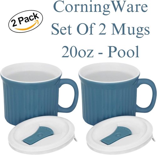 Corningware 20-Ounce Oven Safe Meal Mug - Vented Lid, Pool Blue | Set of 2 for Easy Meal Prep