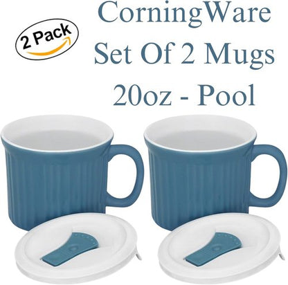 Corningware 20-Ounce Oven Safe Meal Mug - Vented Lid, Pool Blue | Set of 2 for Easy Meal Prep