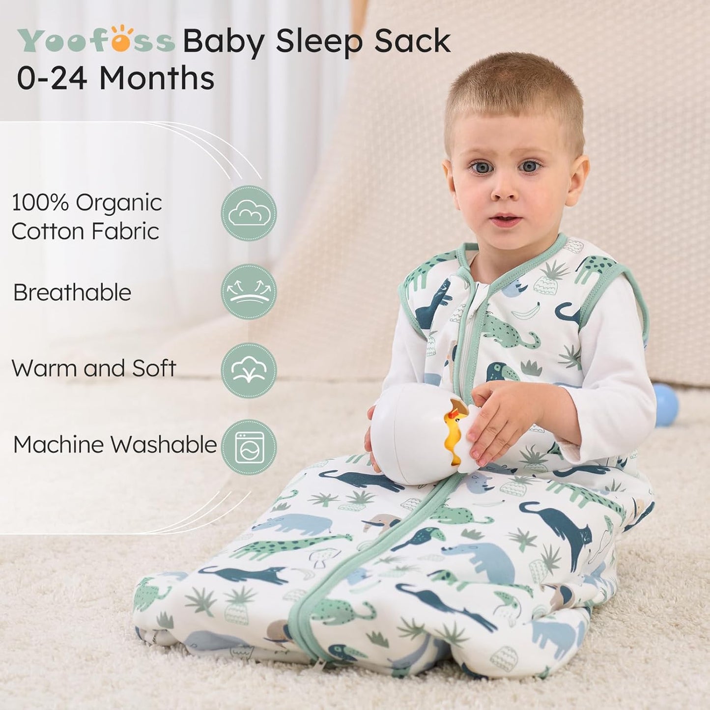 Yoofoss Baby Sleep Sack - 1.5 Tog Wearable Blanket for 18-24 Months | 100% Organic Cotton, Soft & Warm