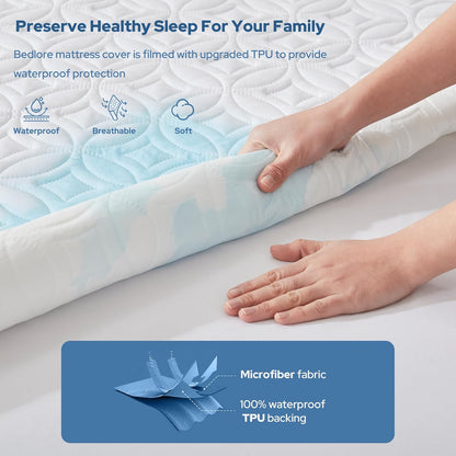 BEDLORE Waterproof Mattress Protector - California King Size, Noiseless & Breathable Cover | Washable, Deep Pocket (White)