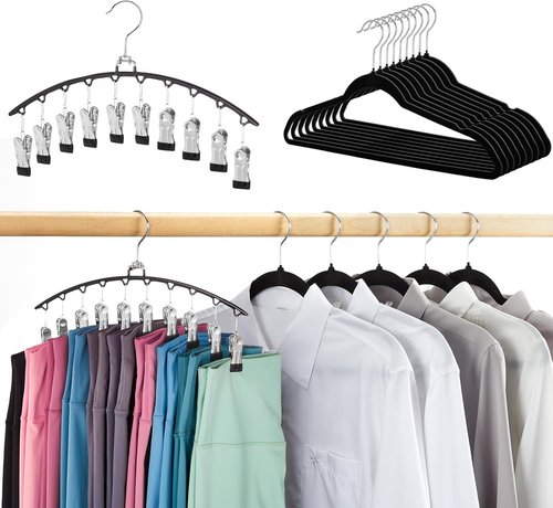 HOUSE DAY Velvet Hangers - 60 Pack with Pants Organizer - Elegant Black Storage Solution