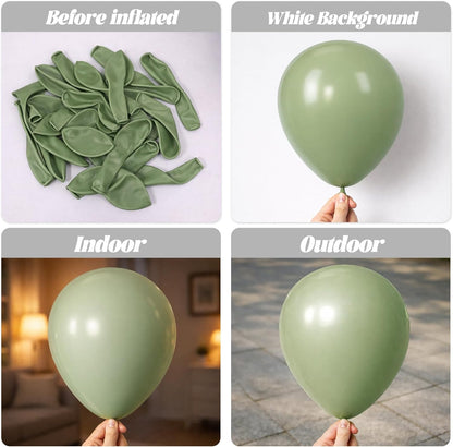 Voircoloria 110-Piece Sage Green Balloons - 12-Inch Olive Green Latex for Weddings, Graduations & Parties