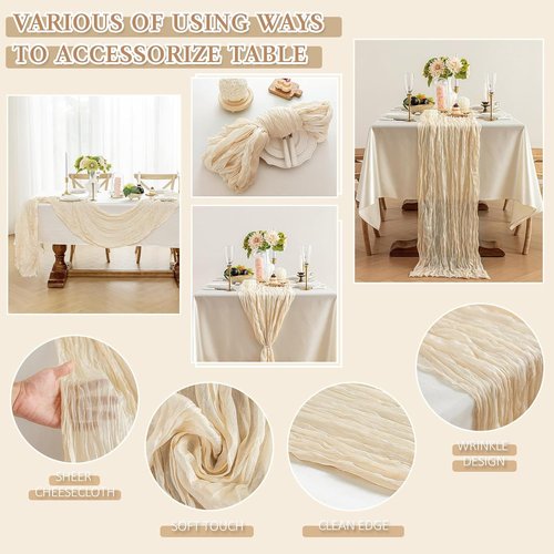 Cheesecloth Table Runner - 10 Ft Boho Rustic Sheer Gauze for Centerpiece Decor | Beige