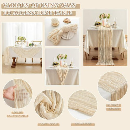 Cheesecloth Table Runner - 10 Ft Boho Rustic Sheer Gauze for Centerpiece Decor | Beige