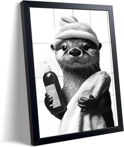 ARKZSHO Bathroom Wall Art - Funny Otter Canvas Print | Modern Farmhouse Decor, 8x10 Inch Framed