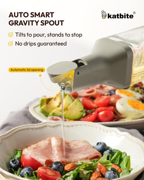 Katbite 16oz Glass Olive Oil Dispenser Bottle - Leakproof Kitchen Essential with Precise Pouring Spout | Light Grey