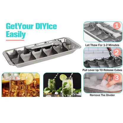 Metal Ice Cube Trays, Stainless Steel Ice Cube Trays, 18-Slot Ice Cube Tray with Easy Release Handle, Detachable Ice Trays for Bars Kitchens Dishwasher, Stainless Steel Ice Cube