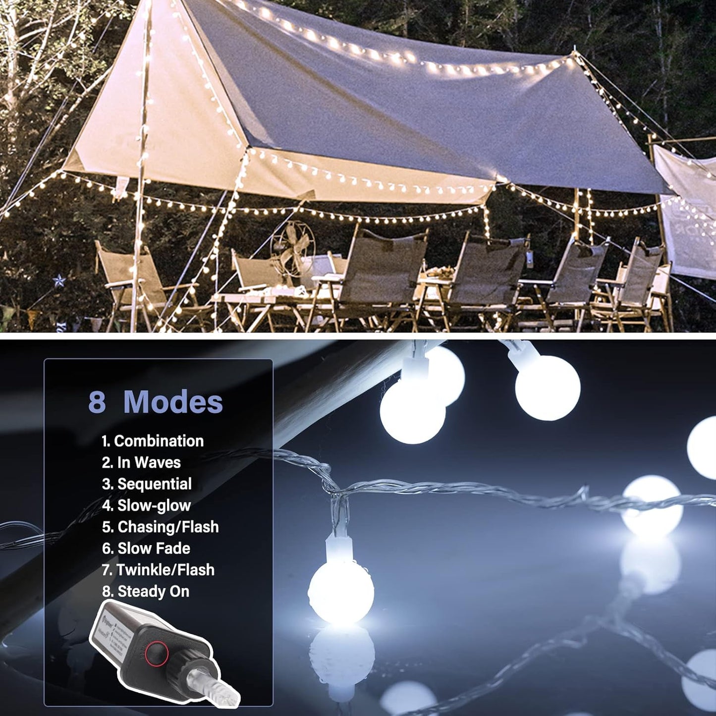 Minetom 33 Feet Globe Ball String Lights - 100 LED Waterproof Fairy Lights with Remote | Pure White for Indoor & Outdoor Decor