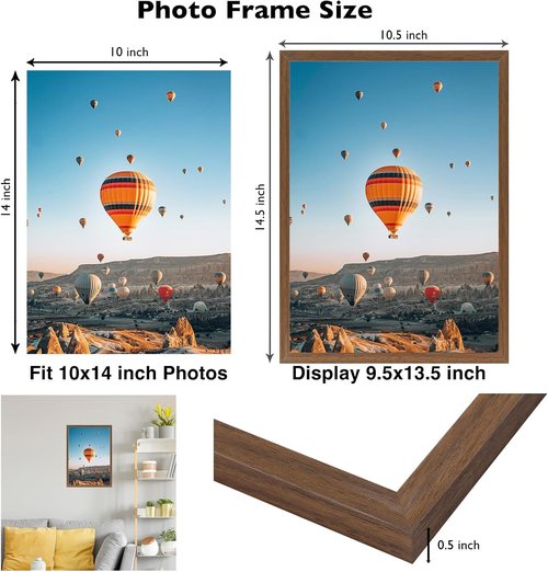 JCJMY Picture Frame - 10x14 Inch Brown for Diamond Art | Horizontal & Vertical Wall Hanging, Shatter-Resistant Plexiglass