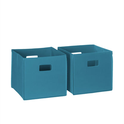RiverRidge Folding Storage Bins - Turquoise Cube Organizers with Handles | Set of 2 for Closet & Playroom