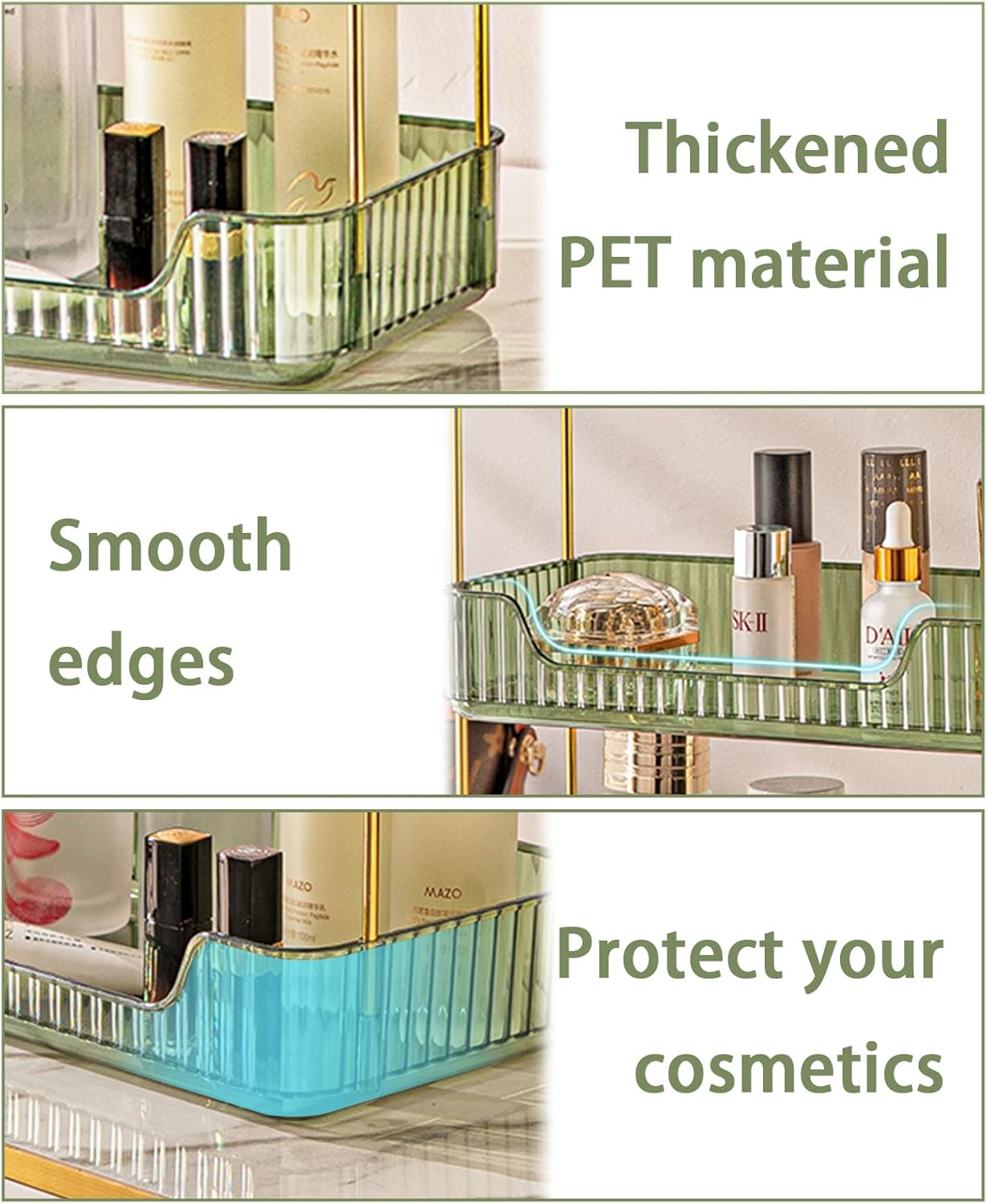 Shuang Qing Bathroom Counter Organizer - 2-Tier Makeup & Skincare Shelf in Green | Vanity & Dresser Storage