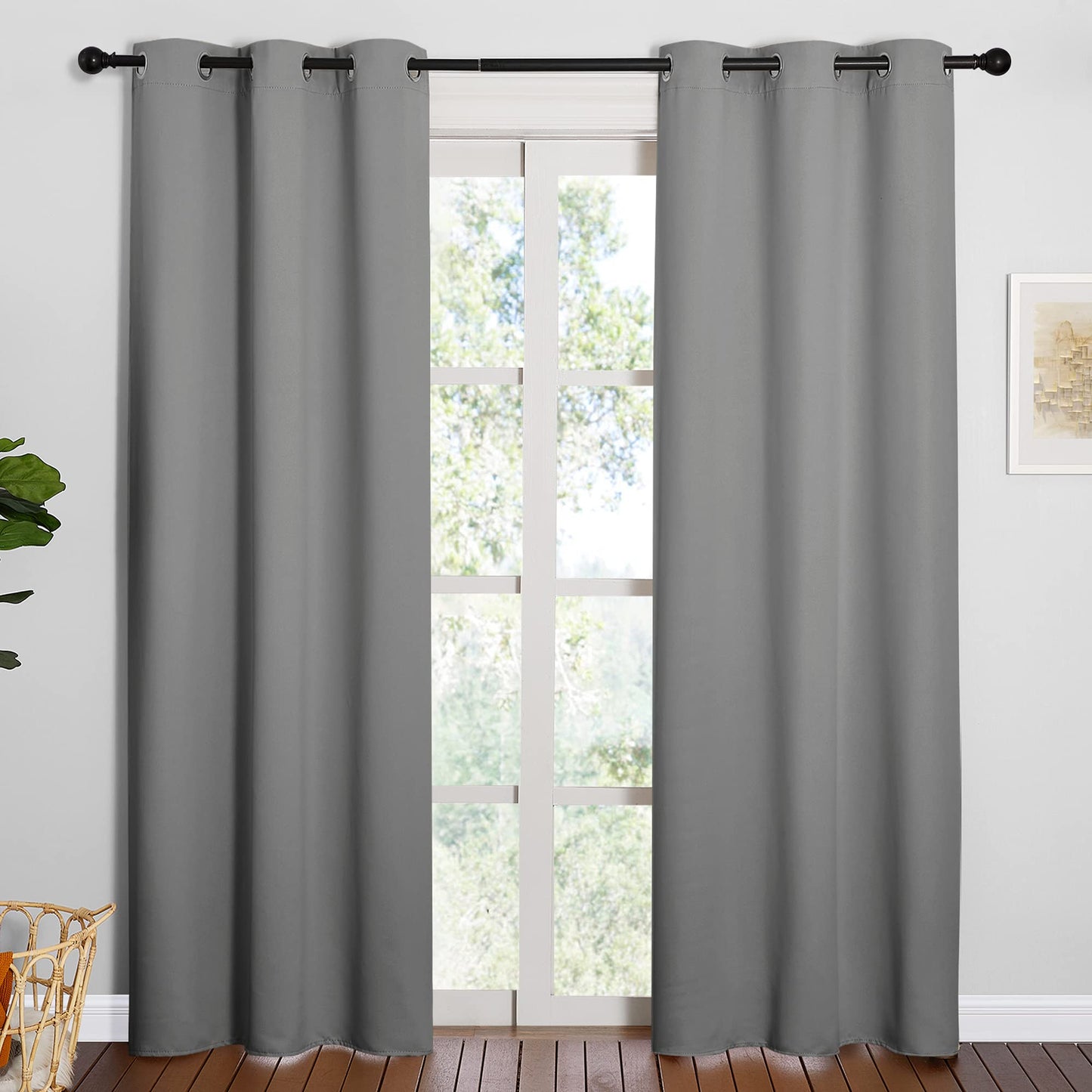 NICETOWN Thermal Insulated Grommet Blackout Curtains for Office, Kids Window Drape Panel for Nursery, Privacy Short Curtains (Silver Grey, 2 Panels, W42 x L84-Inch)