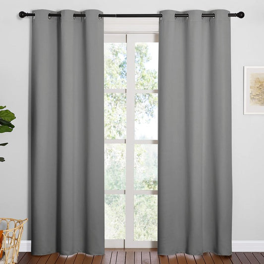 NICETOWN Thermal Insulated Grommet Blackout Curtains for Office, Kids Window Drape Panel for Nursery, Privacy Short Curtains (Silver Grey, 2 Panels, W42 x L84-Inch)