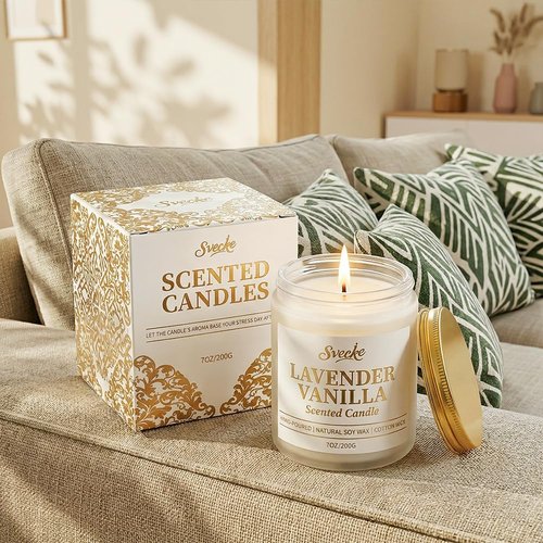 SVECKE Sandalwood Scented Candle 7oz Soy Wax Jar Candle Long Burning Aromatherapy Candle for Home Bedroom Gift for Women Men Housewarming New Home Gift