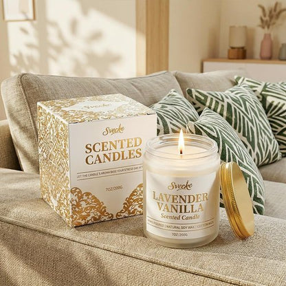 SVECKE Sandalwood Scented Candle 7oz Soy Wax Jar Candle Long Burning Aromatherapy Candle for Home Bedroom Gift for Women Men Housewarming New Home Gift