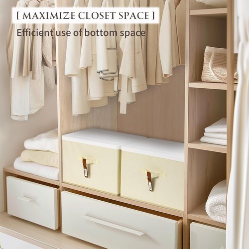 Homsorout Large Clothes Storage Bins - Decorative Organizers with Lids & Labels | 4-Pack in Pale Yellow