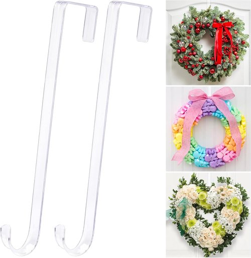 Clear Wreath Hanger by [Brand Name] - Non-Scratch Over The Door Hooks | 2 Pack for Easter & Christmas Decor