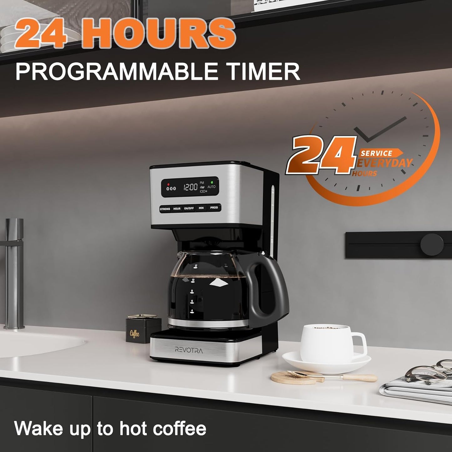 Regine Switzerland 12-Cup Programmable Coffee Maker - Regular & Strong Brew, 24H Timer, Auto Shut-Off