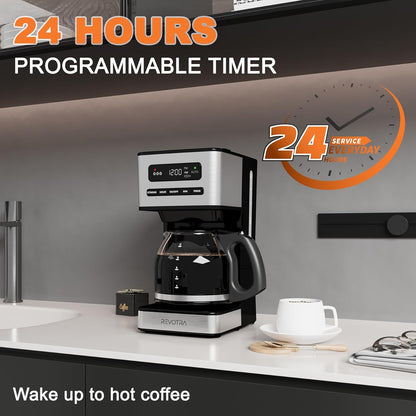 Regine Switzerland 12-Cup Programmable Coffee Maker - Regular & Strong Brew, 24H Timer, Auto Shut-Off