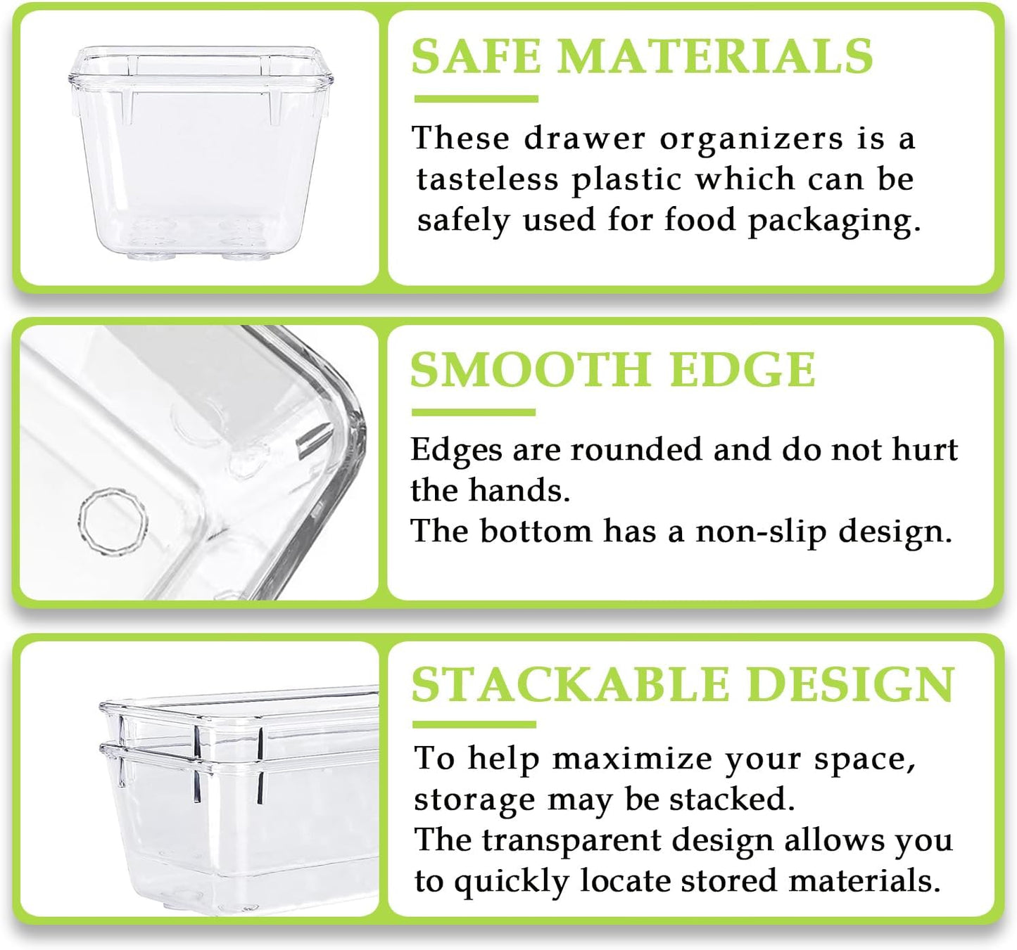 Skiennix Clear Acrylic Drawer Organizer - 5 Size Storage Trays for Makeup, Desk & Bathroom | Home & Office Use