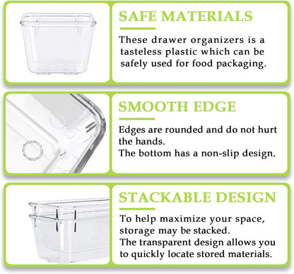 Skiennix Clear Acrylic Drawer Organizer - 5 Size Storage Trays for Makeup, Desk & Bathroom | Home & Office Use