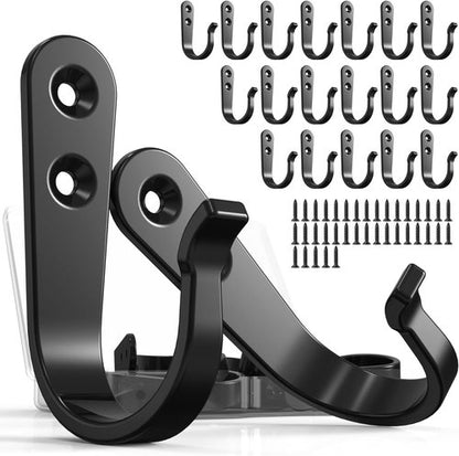 BREYDROK Heavy Duty Metal Coat Hooks - 20PCS Single Prong Wall Hooks with 40 Screws for Towel, Backpack & Hat Storage