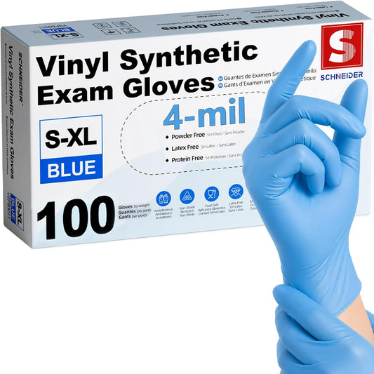 Schneider Vinyl Synthetic Exam Gloves - Latex-Free, 4 Mil Disposable Gloves for Medical & Food Prep