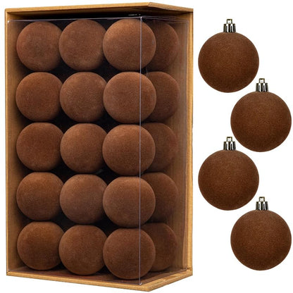 Brown Velvet Christmas Ball Ornaments Set 30pcs 2.36" Shatterproof Baubles