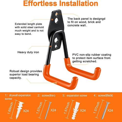 HUPBIPY Heavy Duty Garage Hooks - 12 Pack Wall Mount Storage Organizer for Tools, Ladders & Bikes